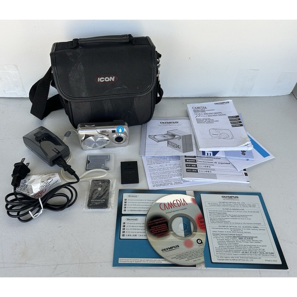 Olympus Stylus 300 Digital Camera 3.2MP Tested Working Charger Battery Bundle